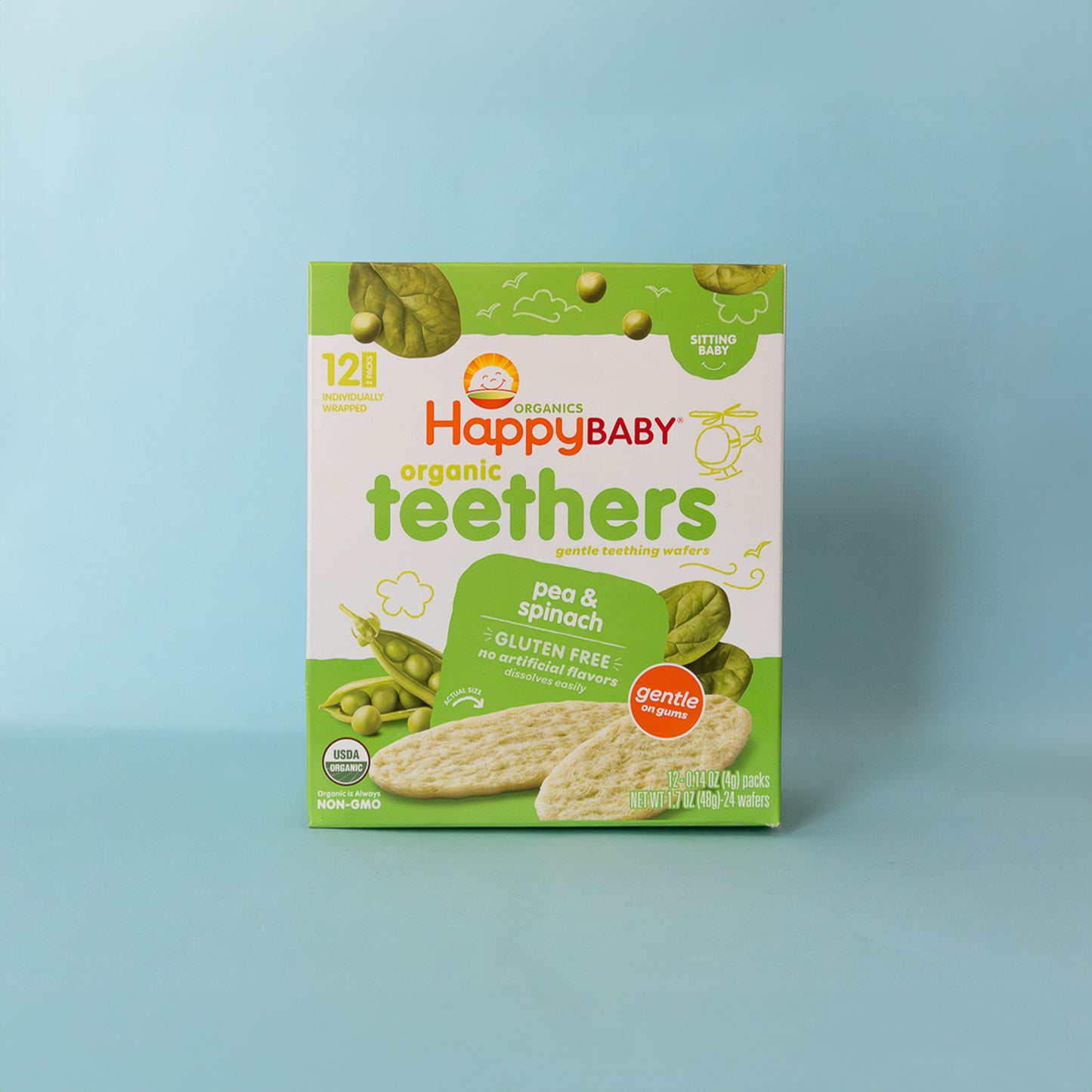 Happy Baby Teethers, galletas para bebé de chícharos y espinaca